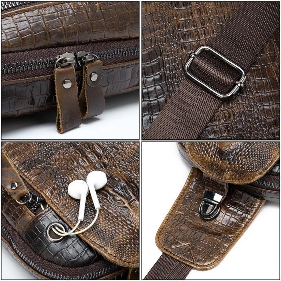 Crocodile patterned men's bag, genuine leather chest bag, large capacity head layer cowhide, single shoulder diagonal cross men's bag, wholesale, new commuting style