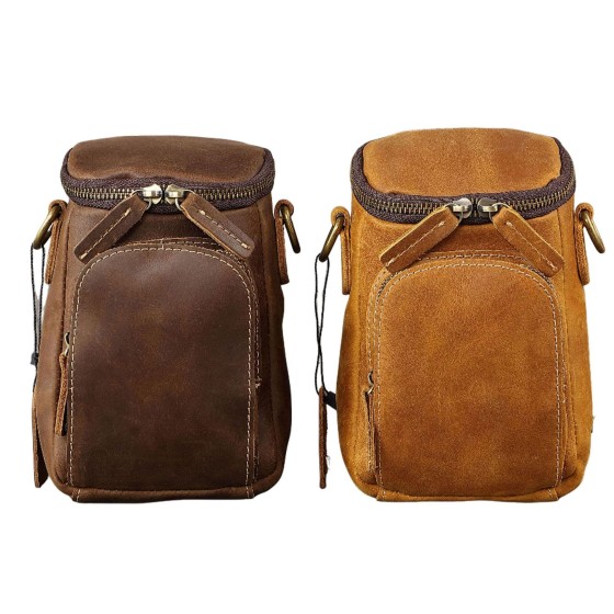 Men's denim leather diagonal cross bag, outdoor sports leather, mobile phone waist bag, European and American motorcycle riding waist hanging bag
