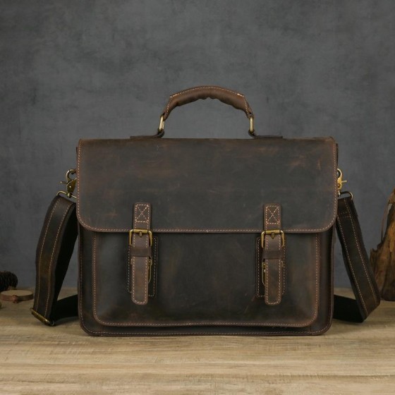 Retro Crazy Horse Leather Men's Baotou Layer Cowhide Shoulder Bag Men's Genuine Leather Laptop Bag