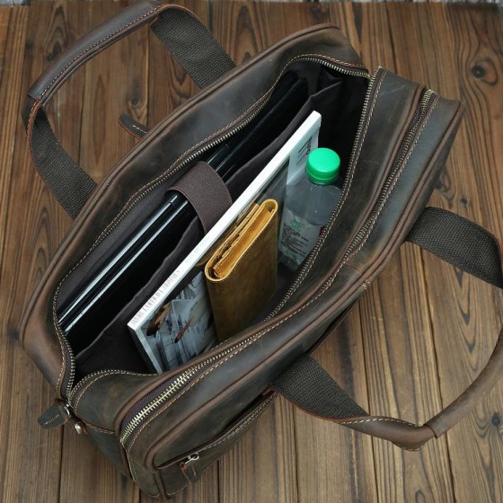 New leather men's briefcase, large capacity 17 inch laptop bag, Crazy Horse leather shoulder bag